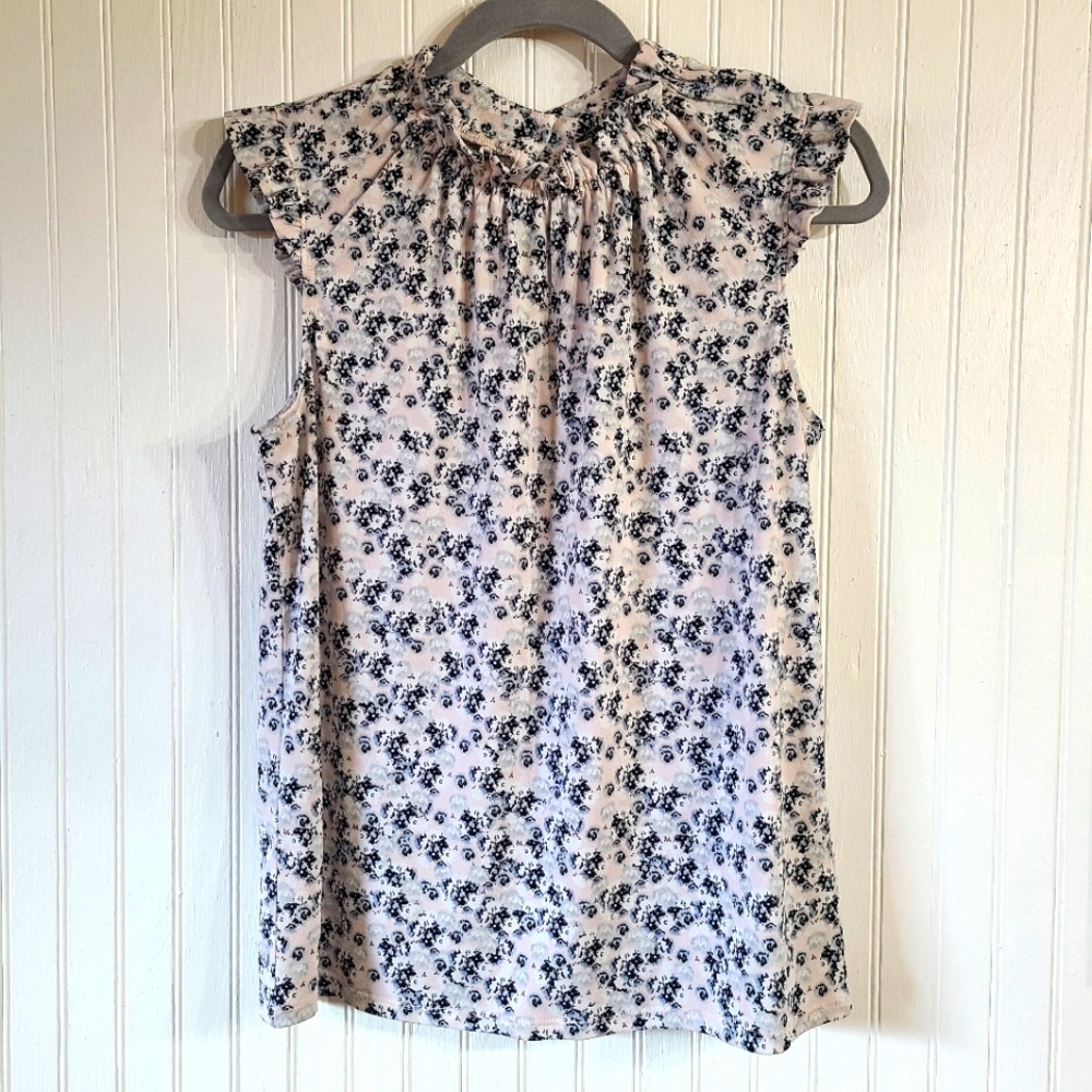 Adrianna Papell Flutter Sleeve Blouse, Medium, Navy, Light Blue & Blush